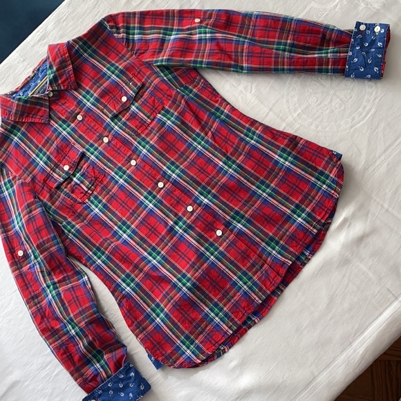 Tommy Hilfiger plaid Cotton button down blouse. Red/Blue/Green plaid. Size Small - Picture 6 of 8
